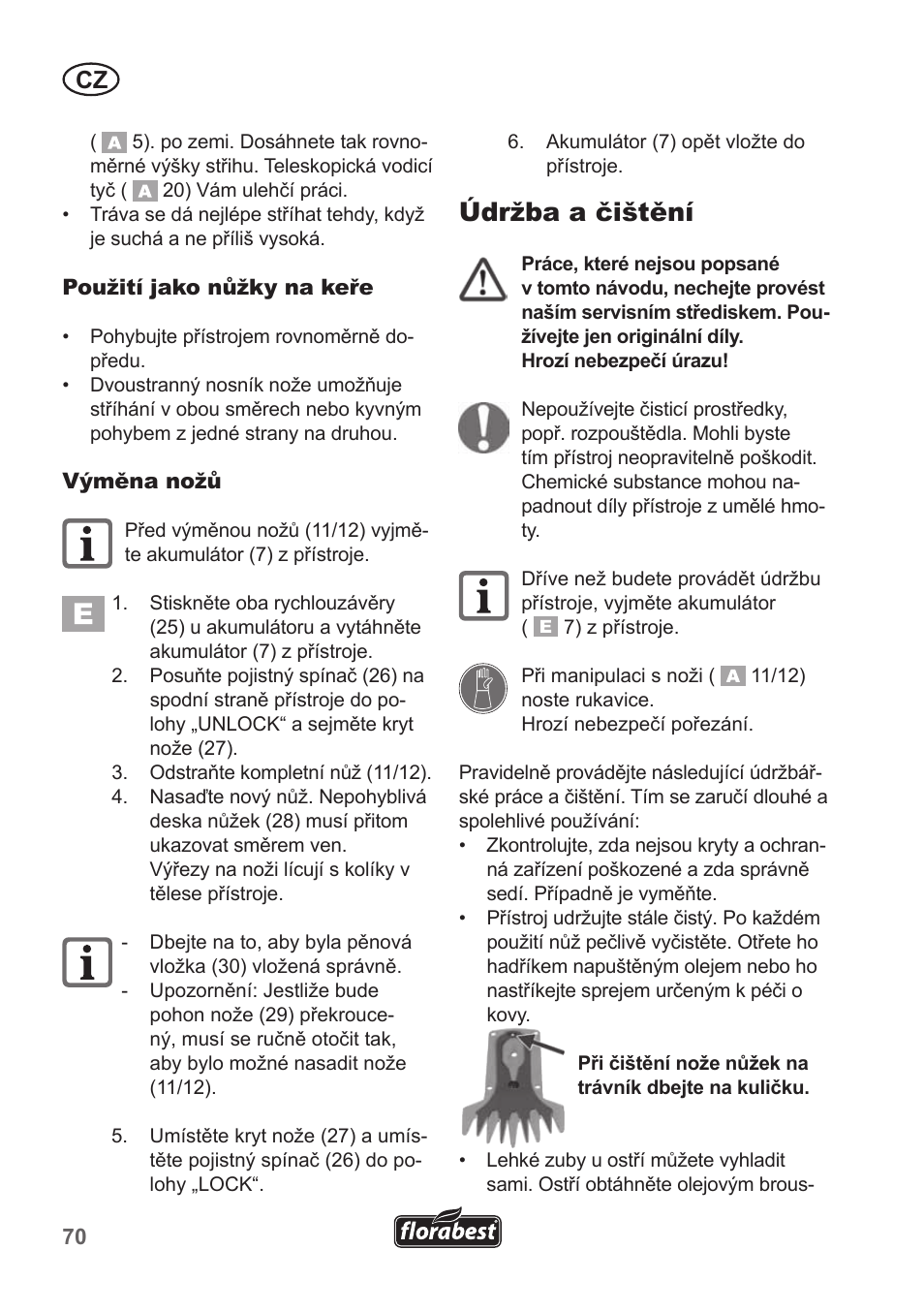 Údržba a čištění | Florabest FGS 10 A1 User Manual | Page 70 / 106