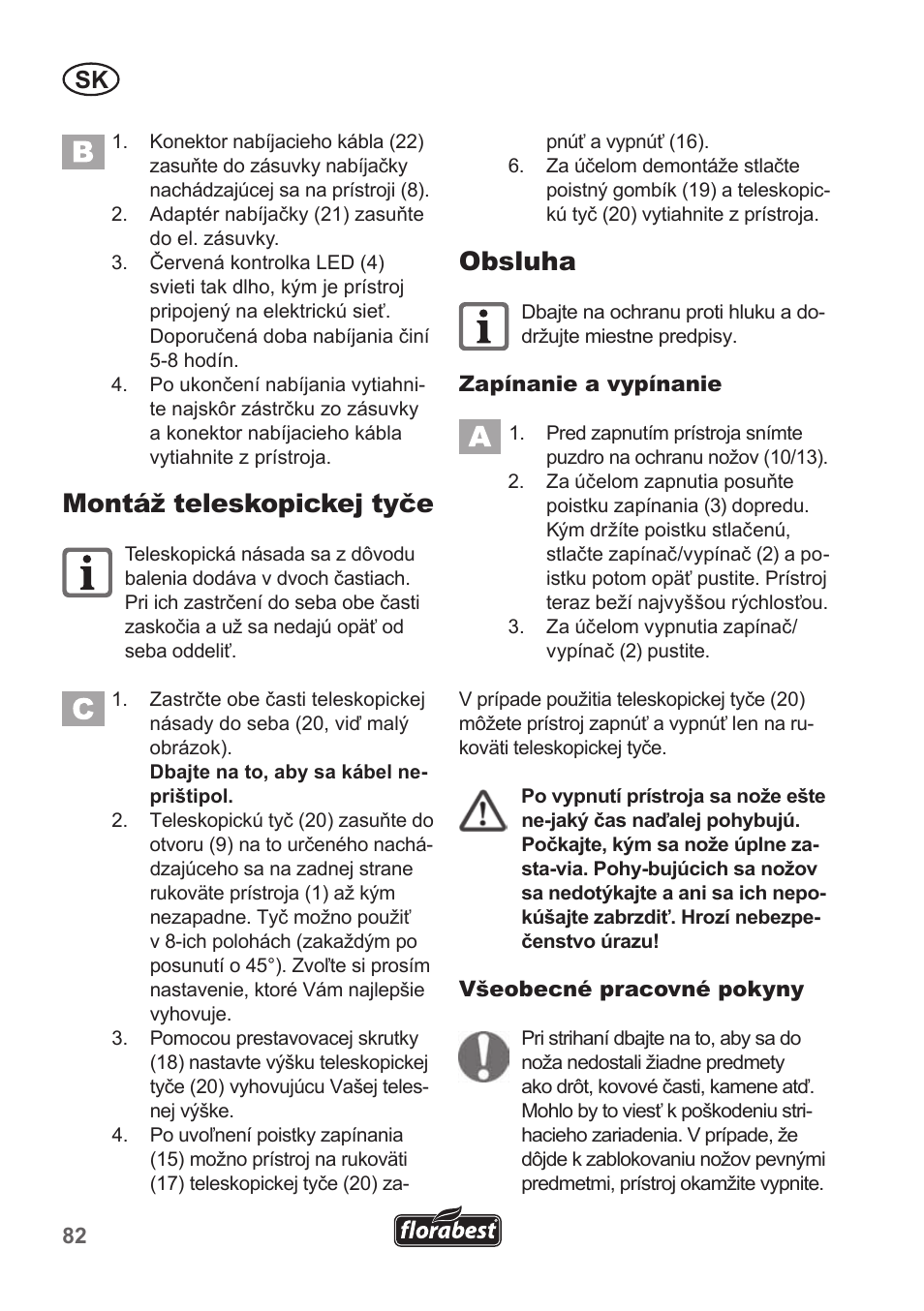 Montáž teleskopickej tyče, Obsluha | Florabest FGS 10 A1 User Manual | Page 82 / 106