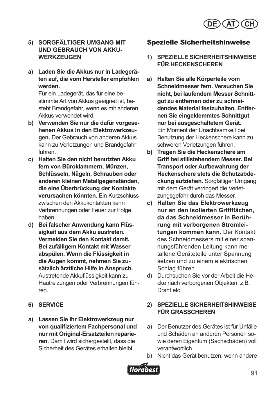 De at ch | Florabest FGS 10 A1 User Manual | Page 91 / 106