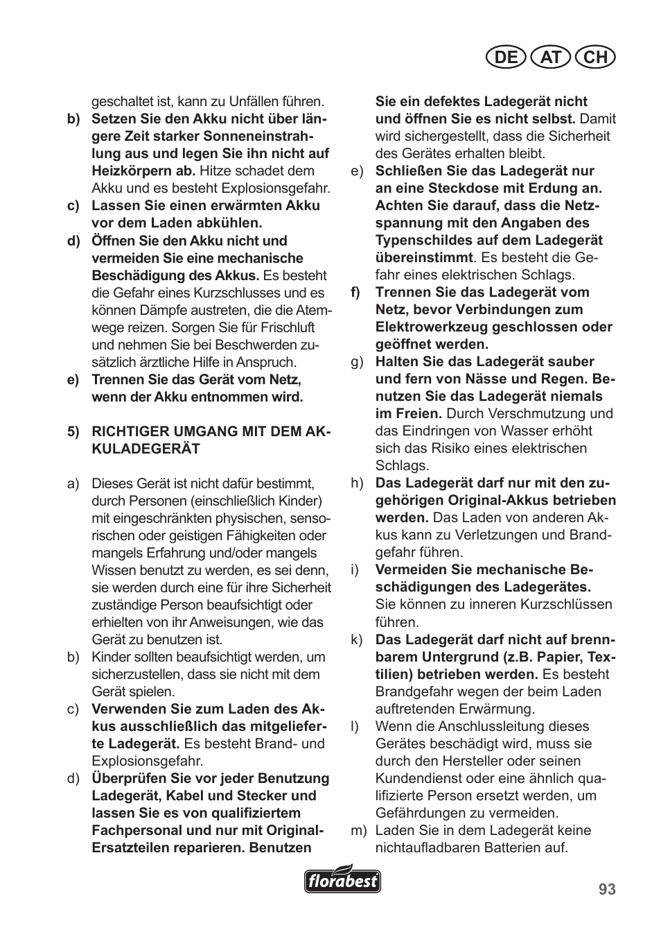 De at ch | Florabest FGS 10 A1 User Manual | Page 93 / 106