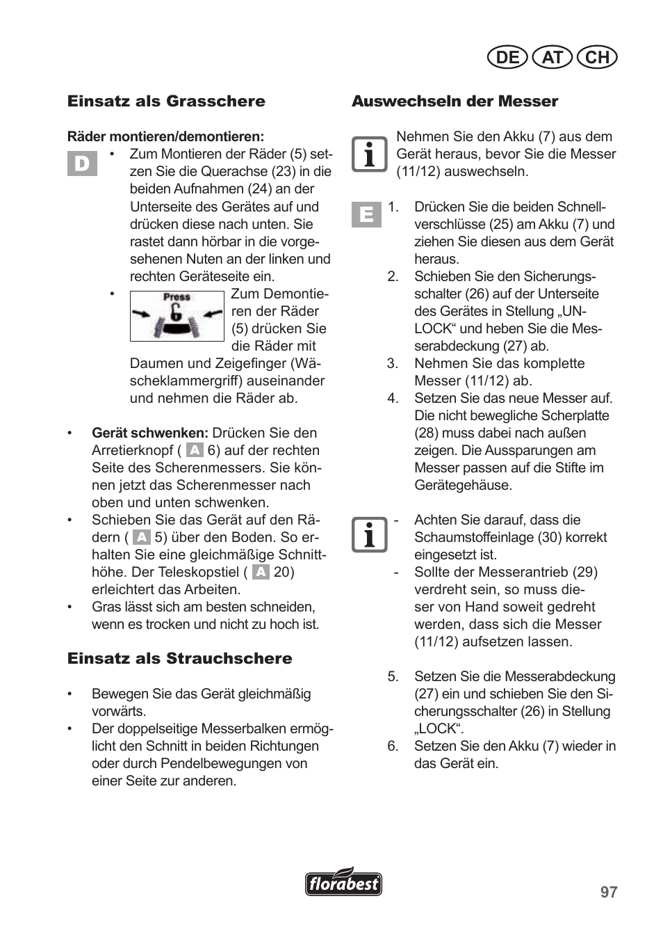 De at ch | Florabest FGS 10 A1 User Manual | Page 97 / 106
