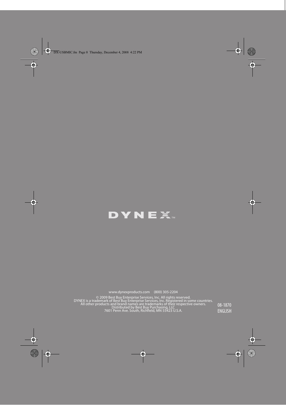 1870 english | Dynex DX-USBMIC User Manual | Page 8 / 8