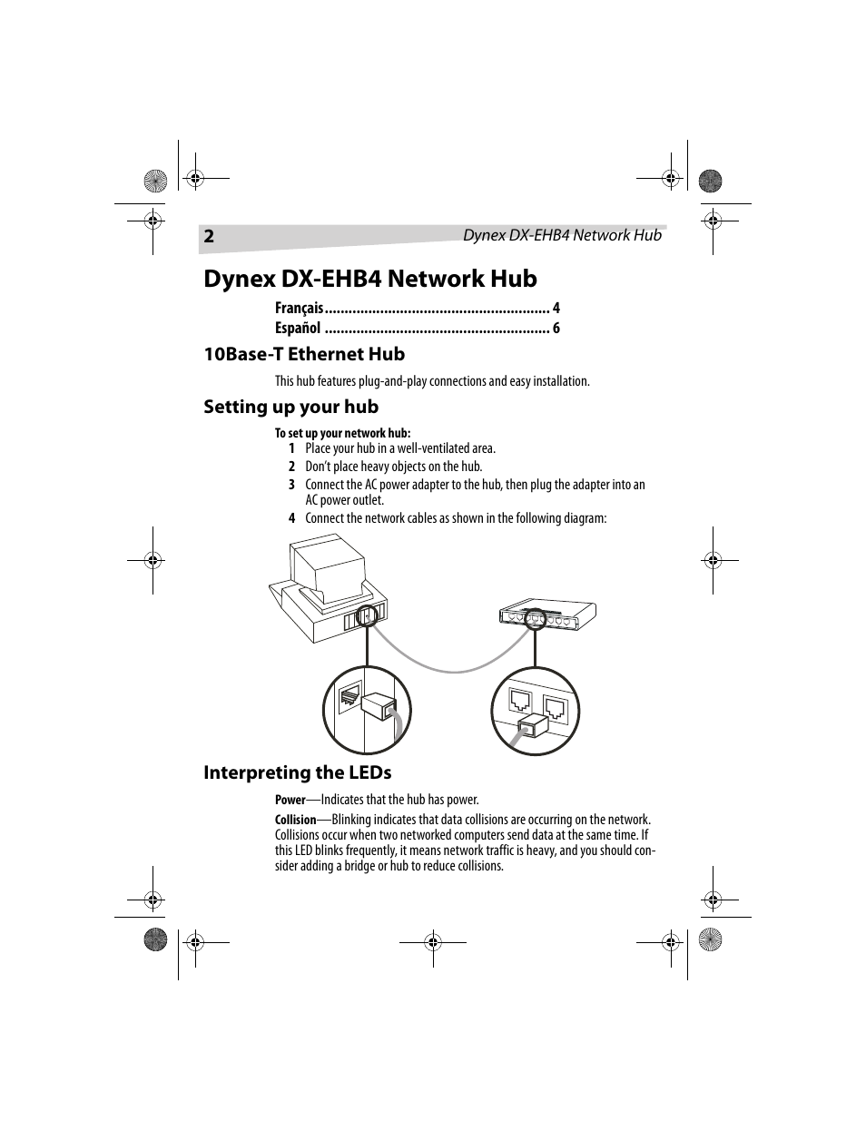 Dynex dx-ehb4 network hub | Dynex DX-EHB4 User Manual | Page 2 / 8