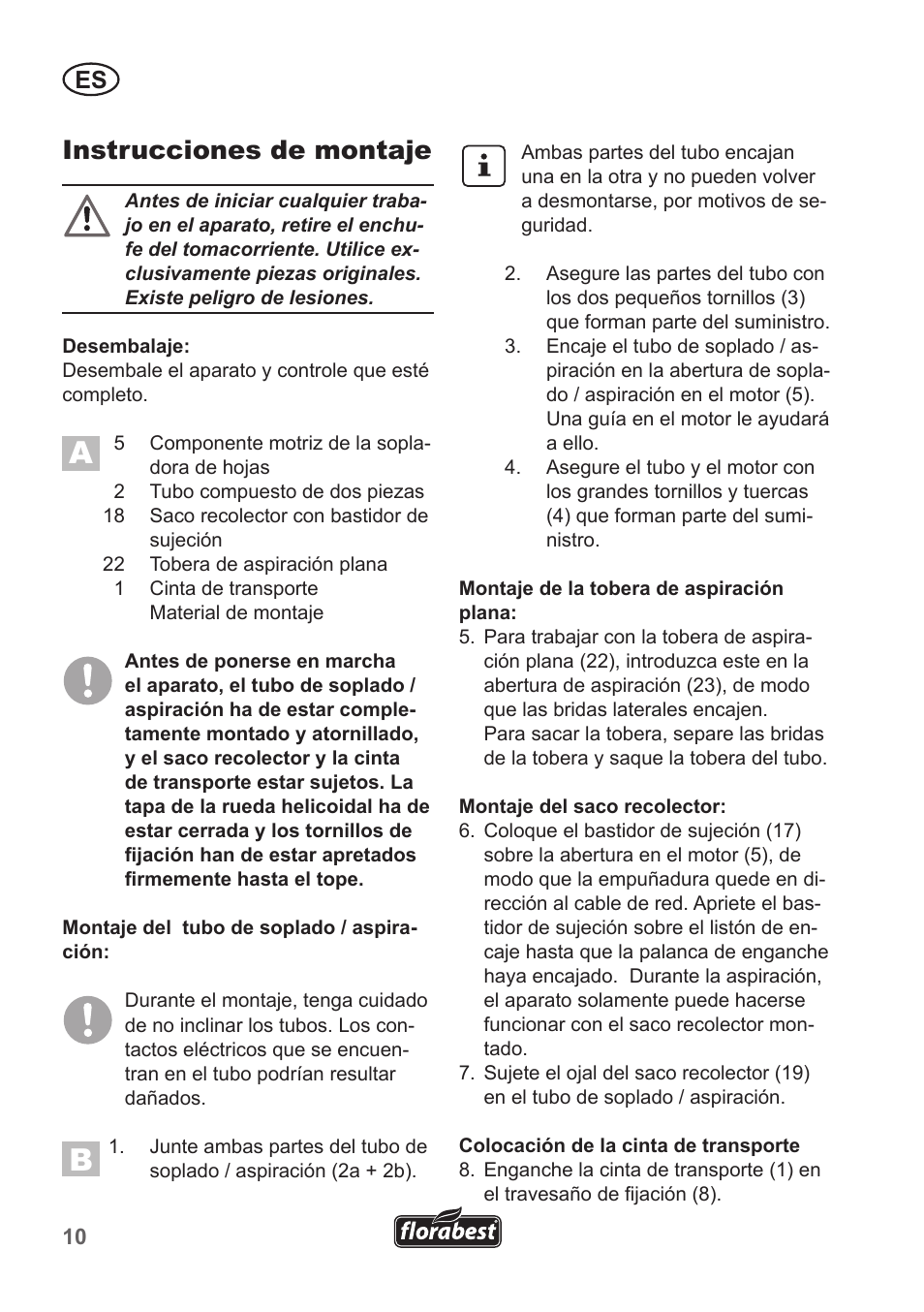 Instrucciones de montaje | Florabest FLB 2500 A2 User Manual | Page 10 / 79