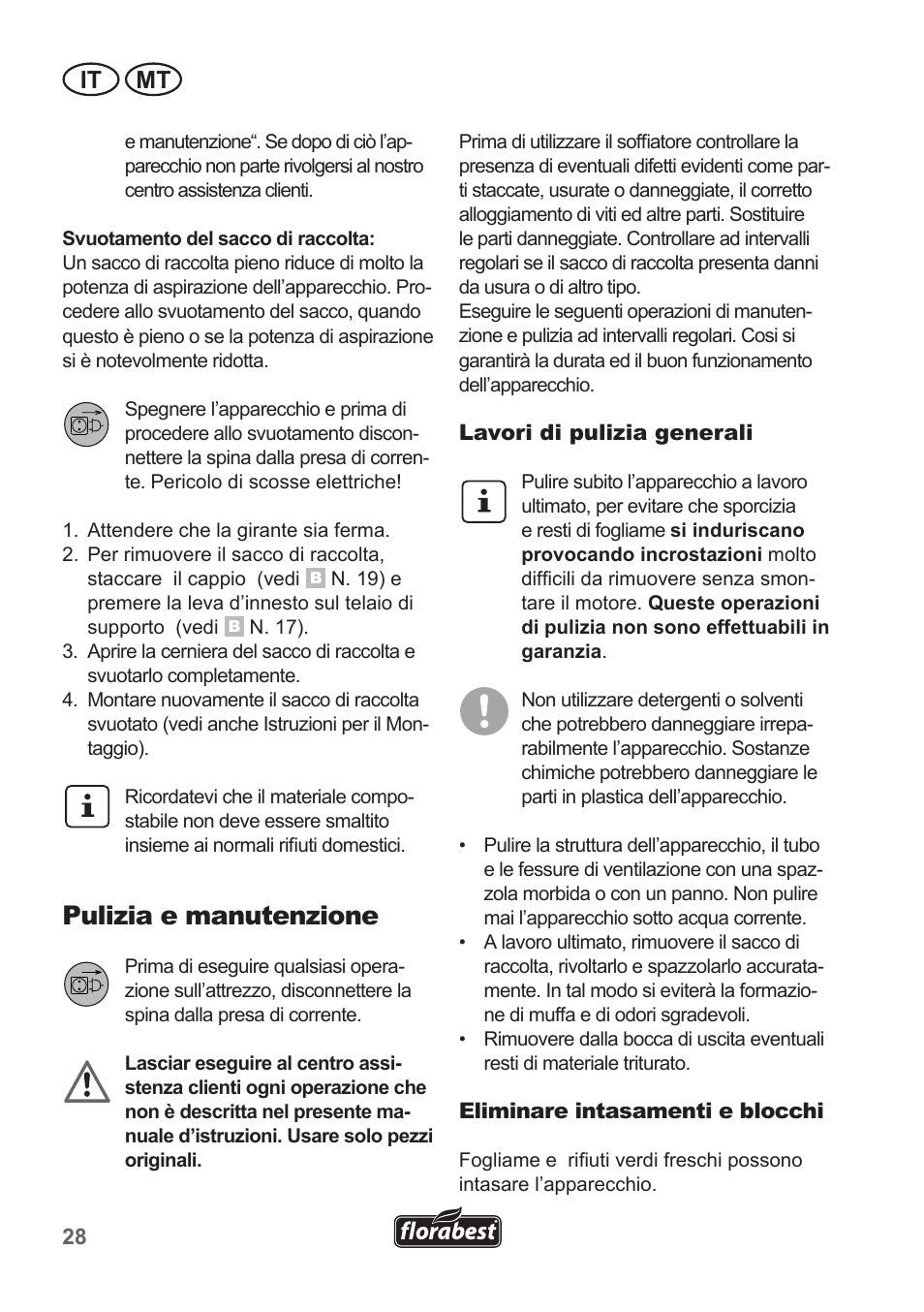 Pulizia e manutenzione, It mt | Florabest FLB 2500 A2 User Manual | Page 28 / 79