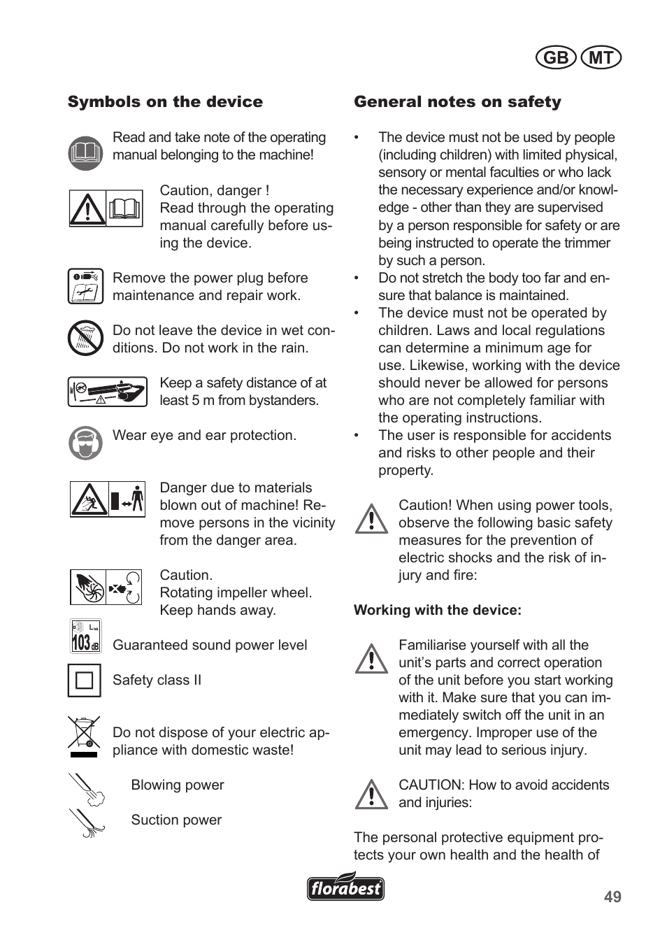 Gb mt | Florabest FLB 2500 A2 User Manual | Page 49 / 79