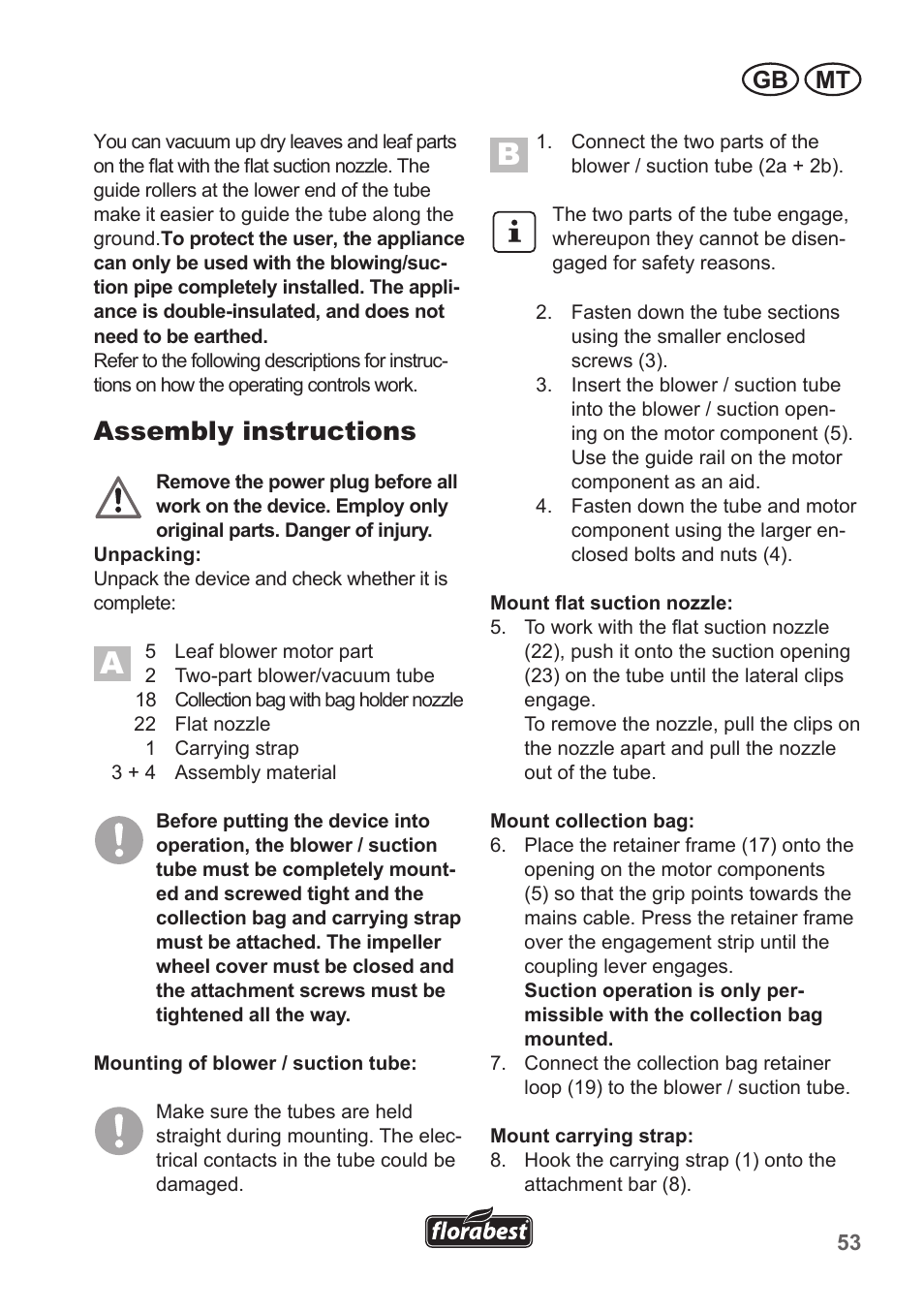 Assembly instructions, Gb mt | Florabest FLB 2500 A2 User Manual | Page 53 / 79