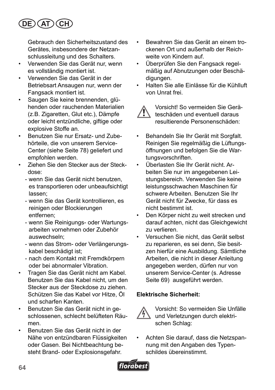 De at ch | Florabest FLB 2500 A2 User Manual | Page 64 / 79
