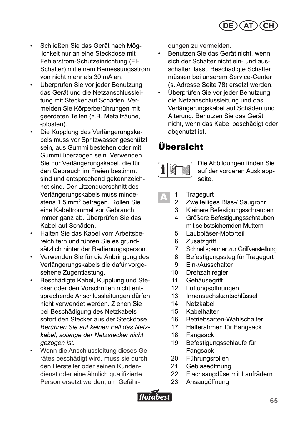 Übersicht, De at ch | Florabest FLB 2500 A2 User Manual | Page 65 / 79