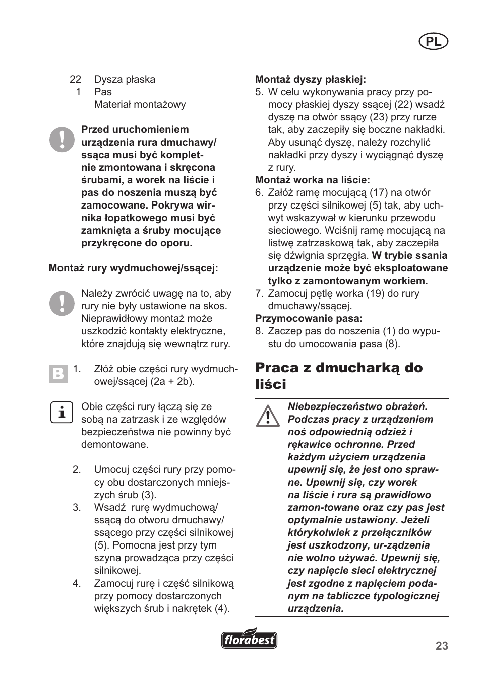 Praca z dmucharką do liści | Florabest FLB 2500 A3 User Manual | Page 23 / 110