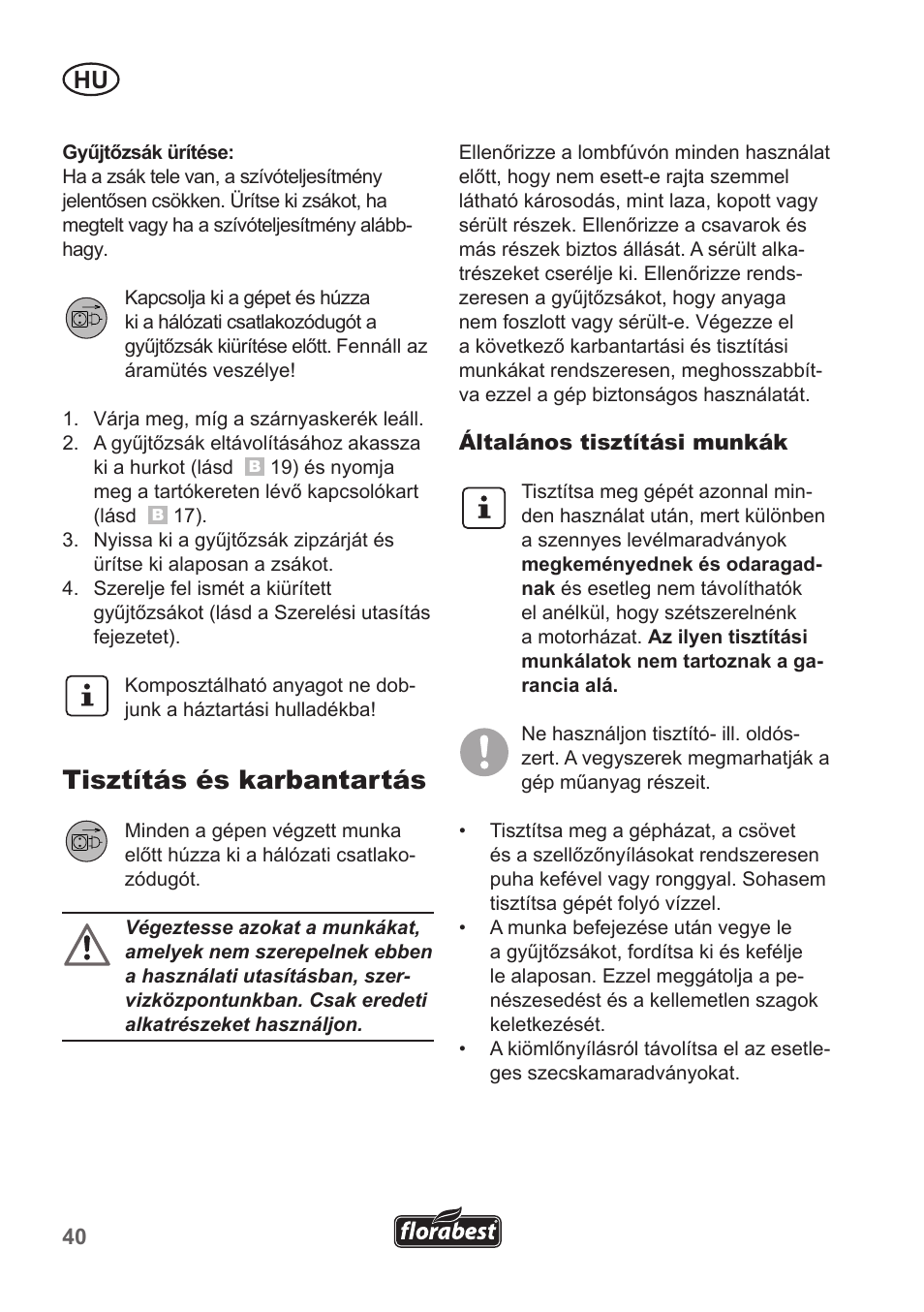 Tisztítás és karbantartás | Florabest FLB 2500 A3 User Manual | Page 40 / 110