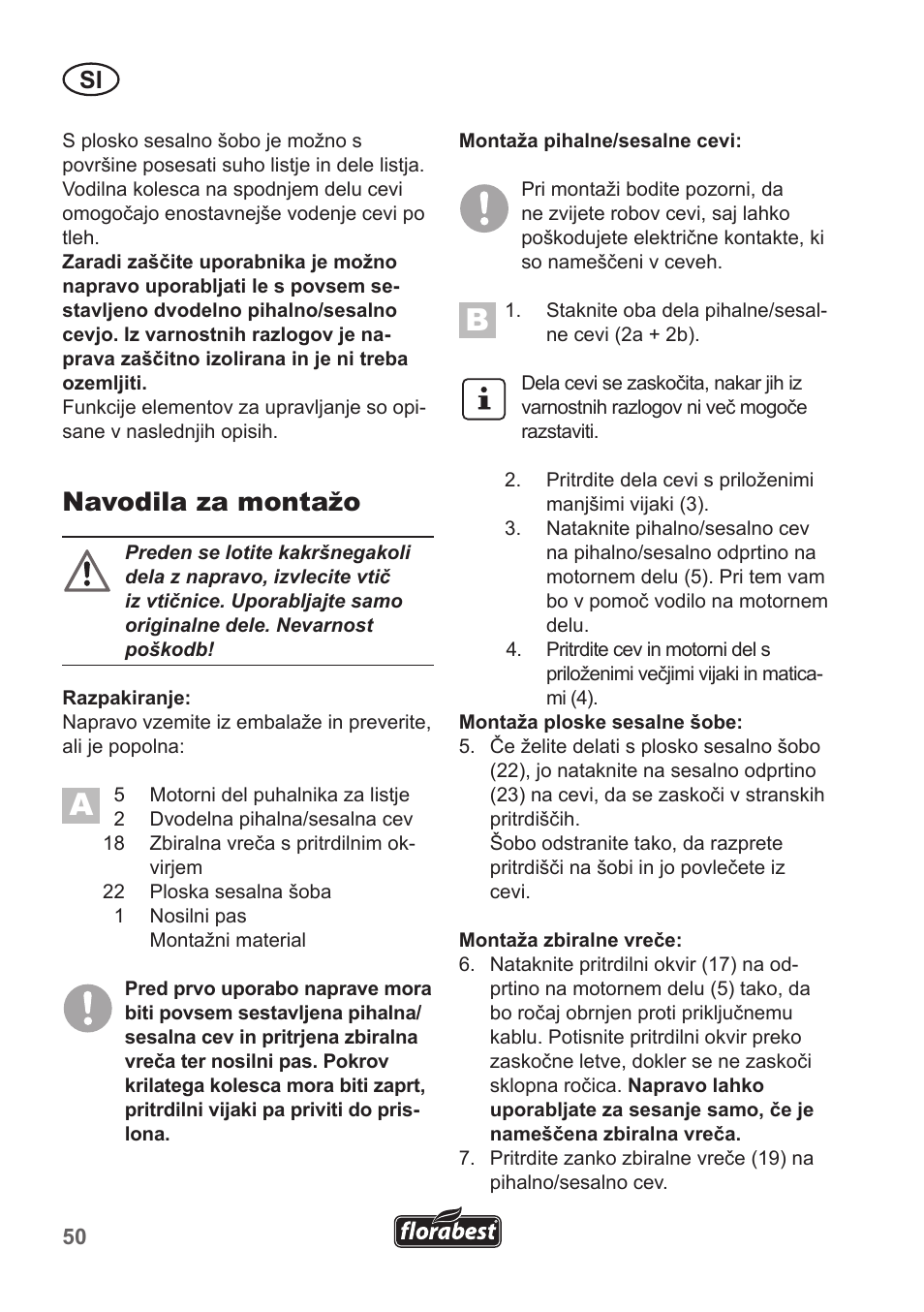 Navodila za montažo | Florabest FLB 2500 A3 User Manual | Page 50 / 110