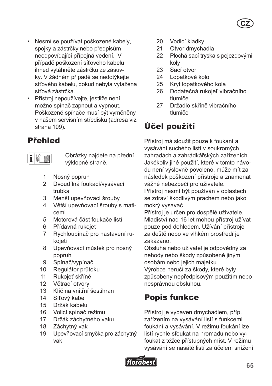 Přehled, Účel použití, Popis funkce | Florabest FLB 2500 A3 User Manual | Page 65 / 110