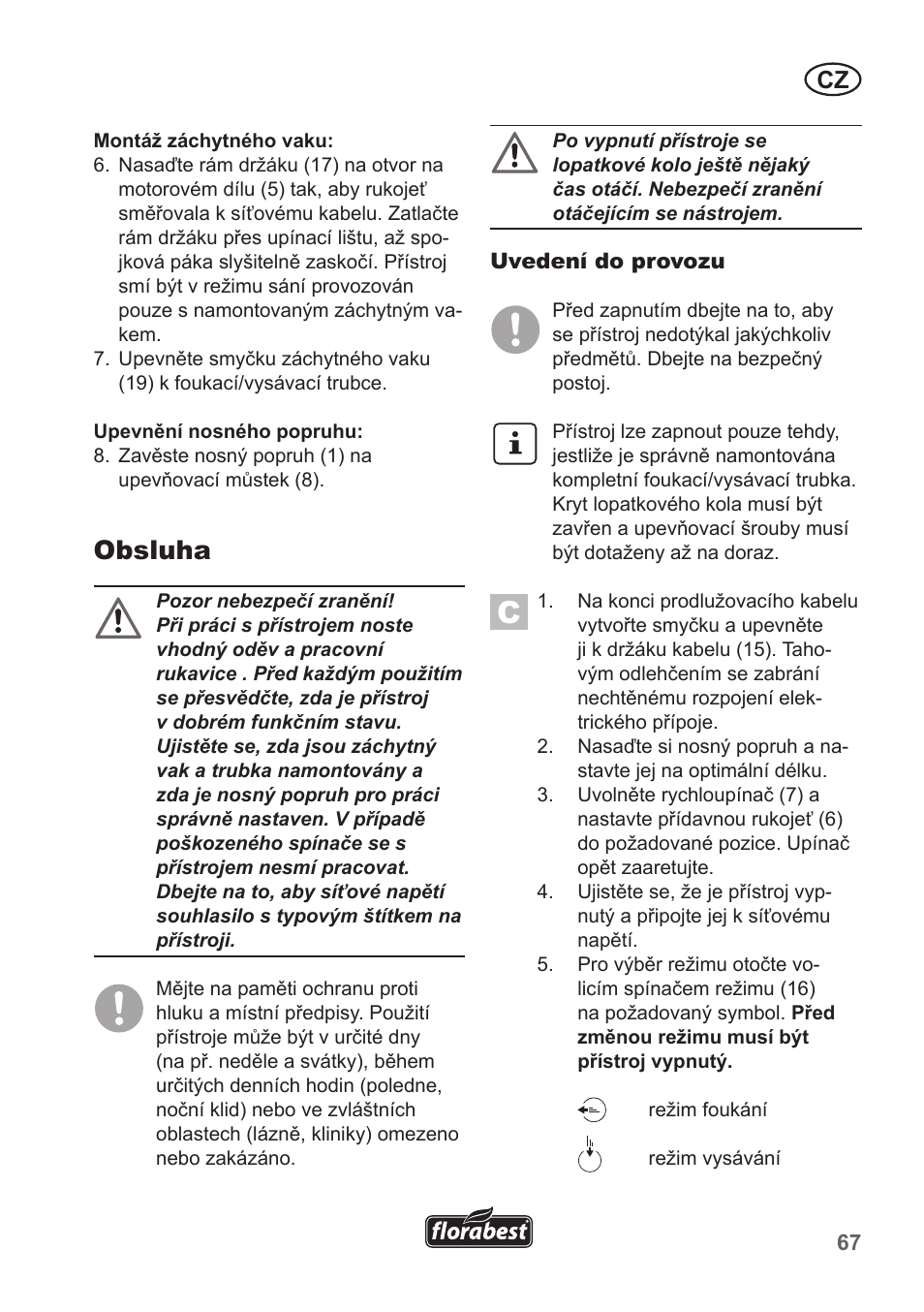 Obsluha | Florabest FLB 2500 A3 User Manual | Page 67 / 110