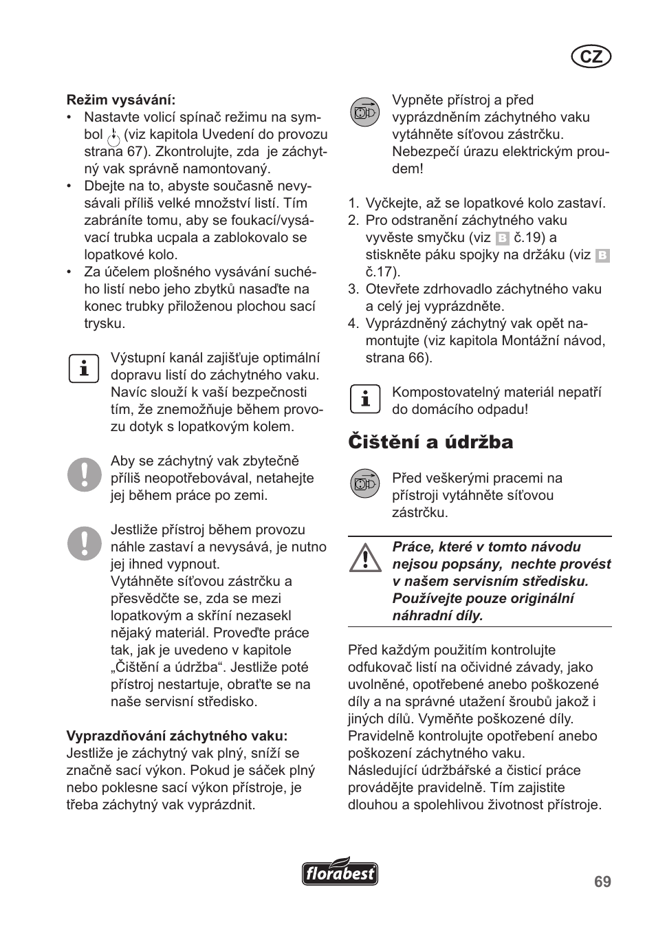 Čištění a údržba | Florabest FLB 2500 A3 User Manual | Page 69 / 110