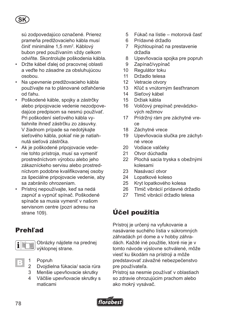 Prehľad, Účel použitia | Florabest FLB 2500 A3 User Manual | Page 78 / 110