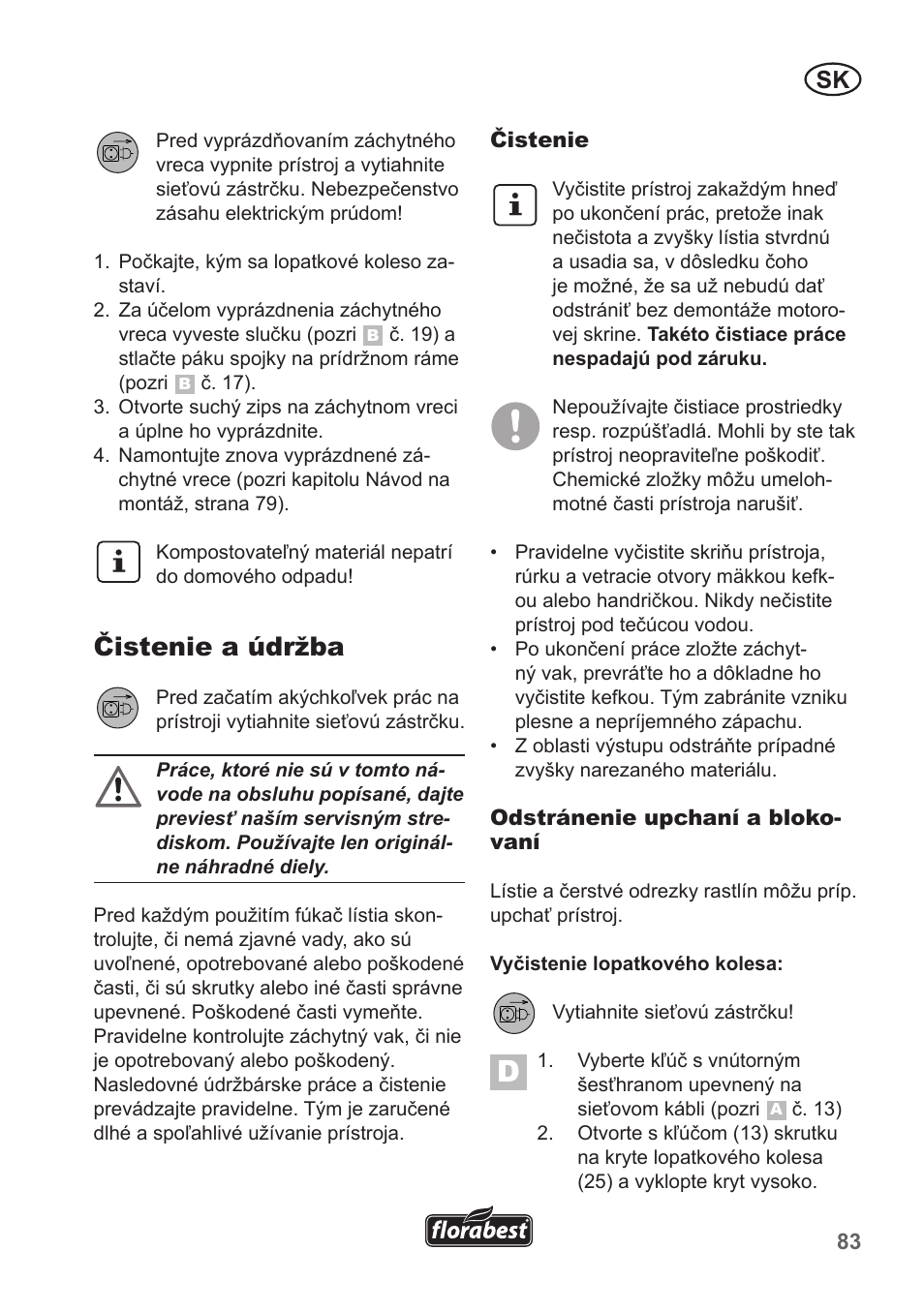 Čistenie a údržba | Florabest FLB 2500 A3 User Manual | Page 83 / 110