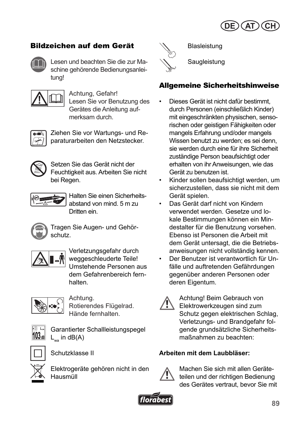 De at ch | Florabest FLB 2500 A3 User Manual | Page 89 / 110