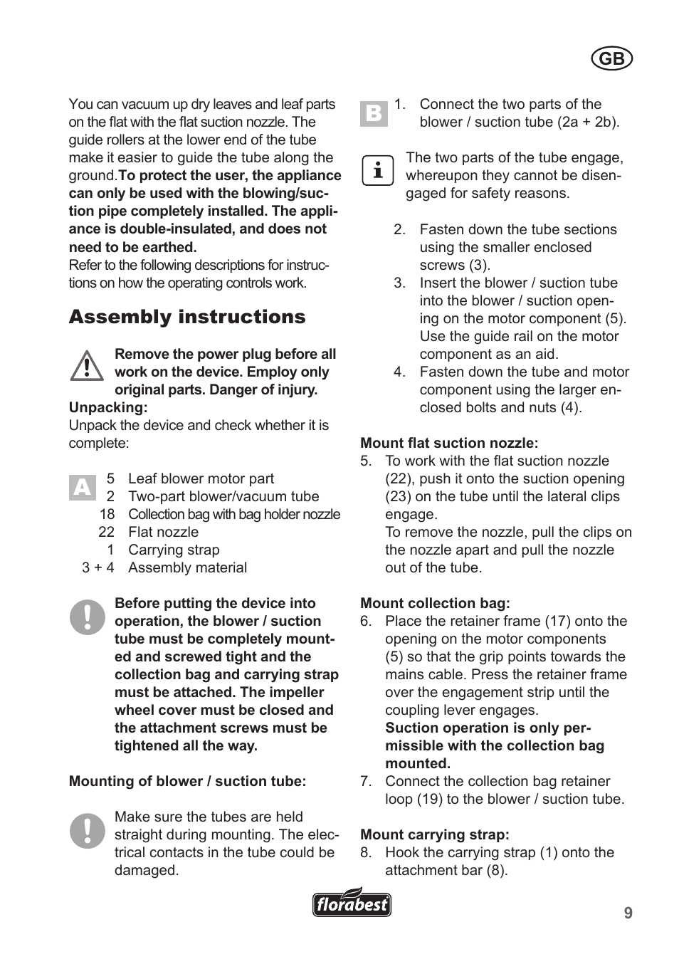 Assembly instructions | Florabest FLB 2500 A3 User Manual | Page 9 / 110