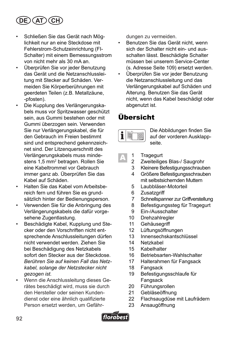Übersicht, De at ch | Florabest FLB 2500 A3 User Manual | Page 92 / 110