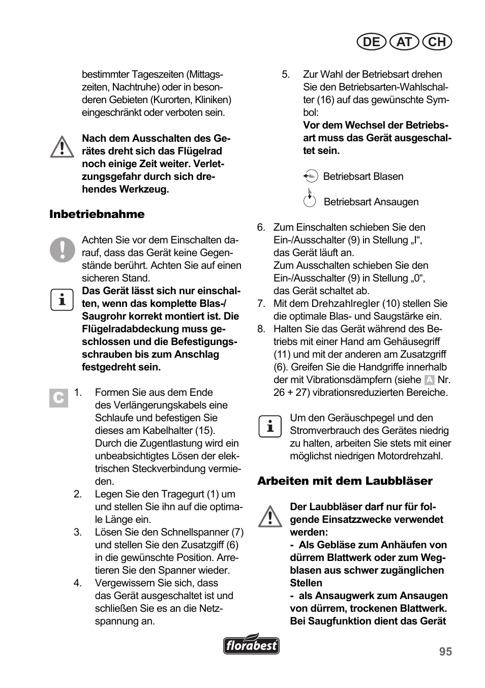 De at ch | Florabest FLB 2500 A3 User Manual | Page 95 / 110