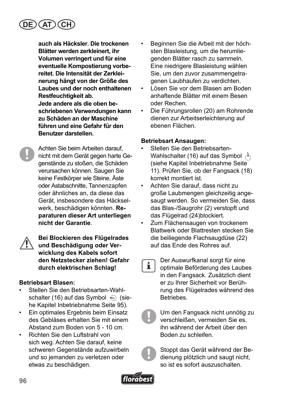 De at ch | Florabest FLB 2500 A3 User Manual | Page 96 / 110
