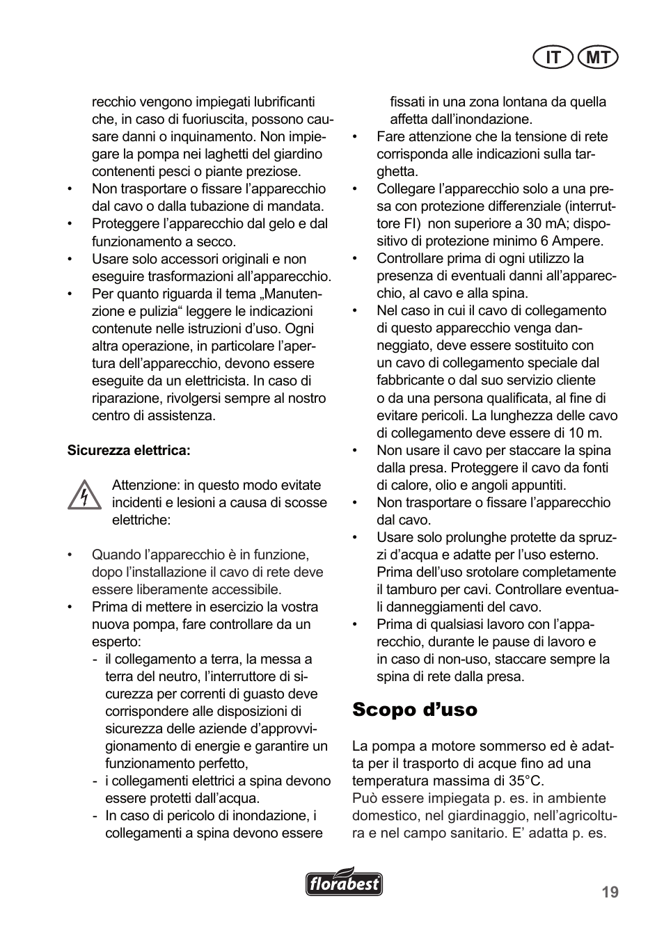 Scopo d’uso, It mt | Florabest FTP 400 A1 User Manual | Page 19 / 70