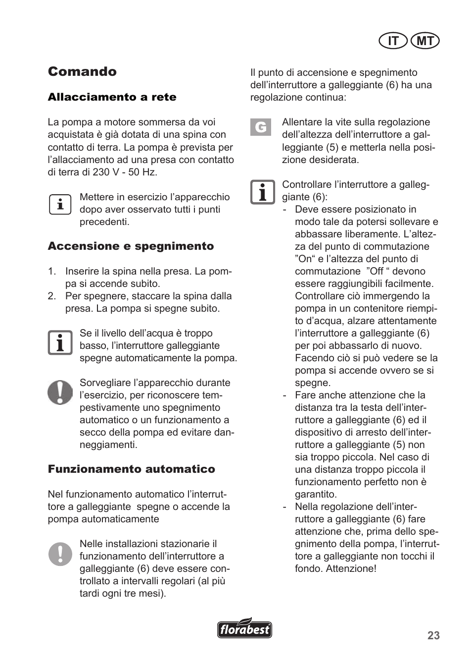 Comando, It mt | Florabest FTP 400 A1 User Manual | Page 23 / 70