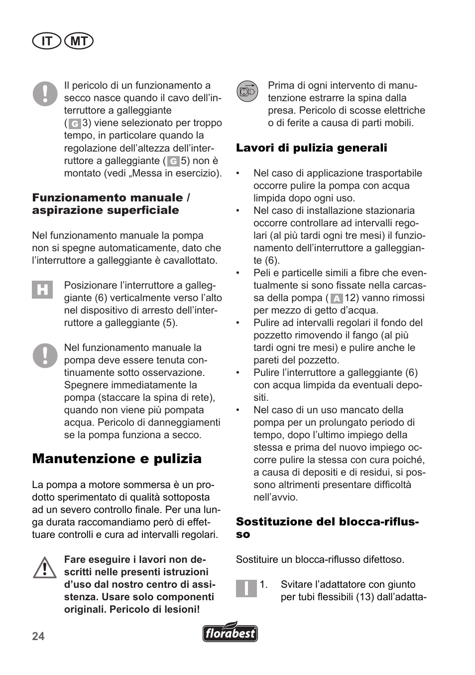 Manutenzione e pulizia, It mt | Florabest FTP 400 A1 User Manual | Page 24 / 70