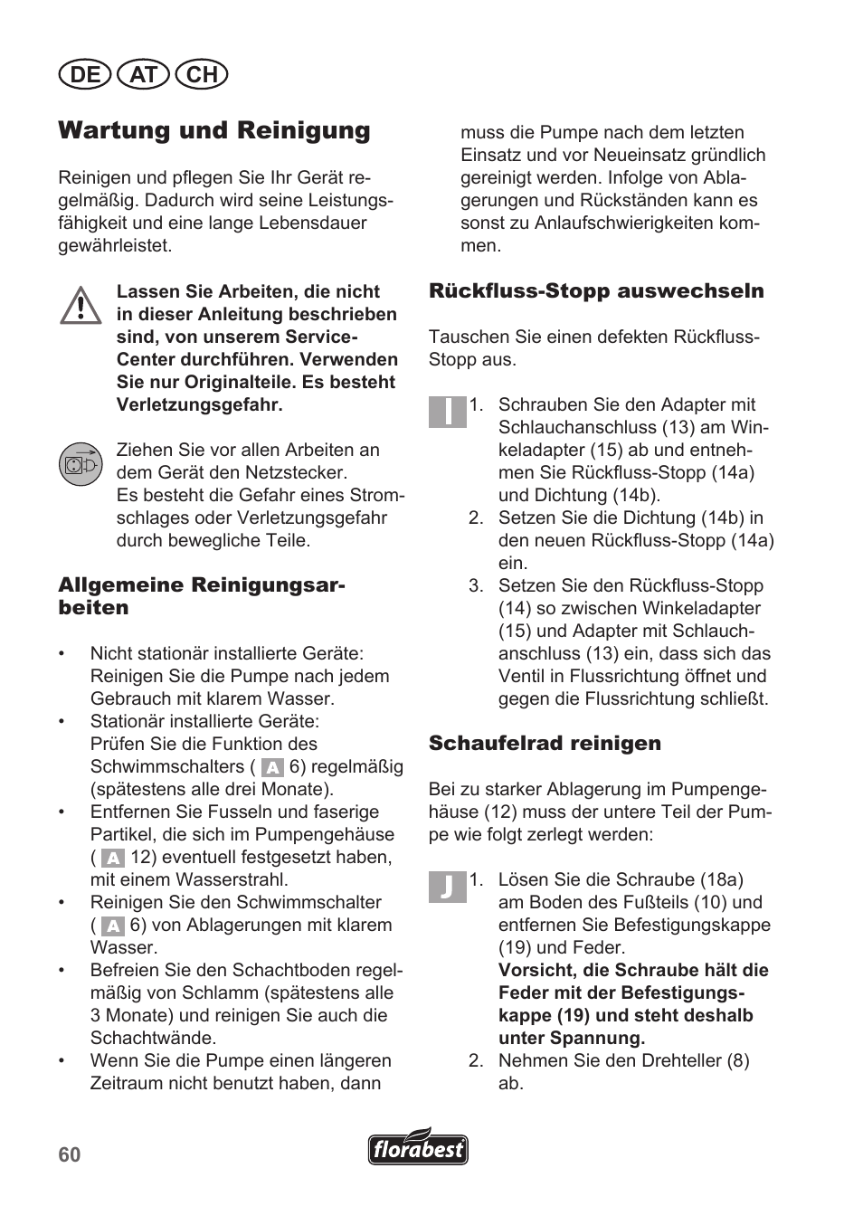 Wartung und reinigung, De at ch | Florabest FTP 400 A1 User Manual | Page 60 / 70