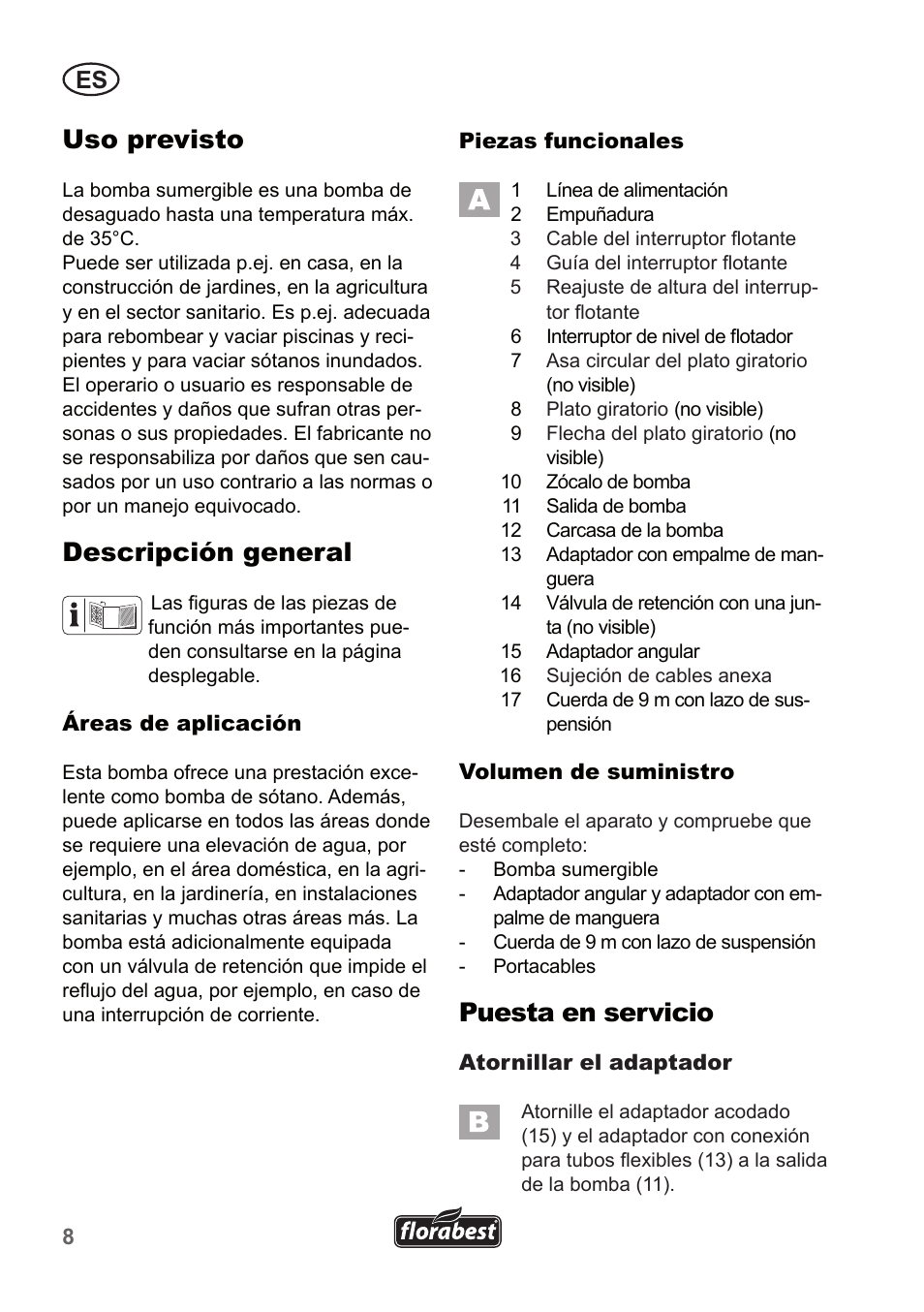 Uso previsto, Descripción general, Puesta en servicio | Florabest FTP 400 A1 User Manual | Page 8 / 70