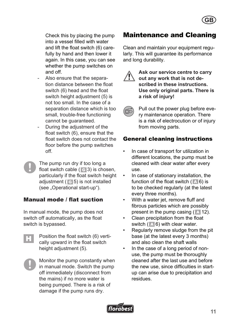 Maintenance and cleaning | Florabest FTP 400 A1 User Manual | Page 11 / 94