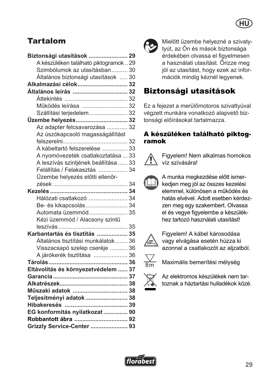 Biztonsági utasítások, Tartalom | Florabest FTP 400 A1 User Manual | Page 29 / 94