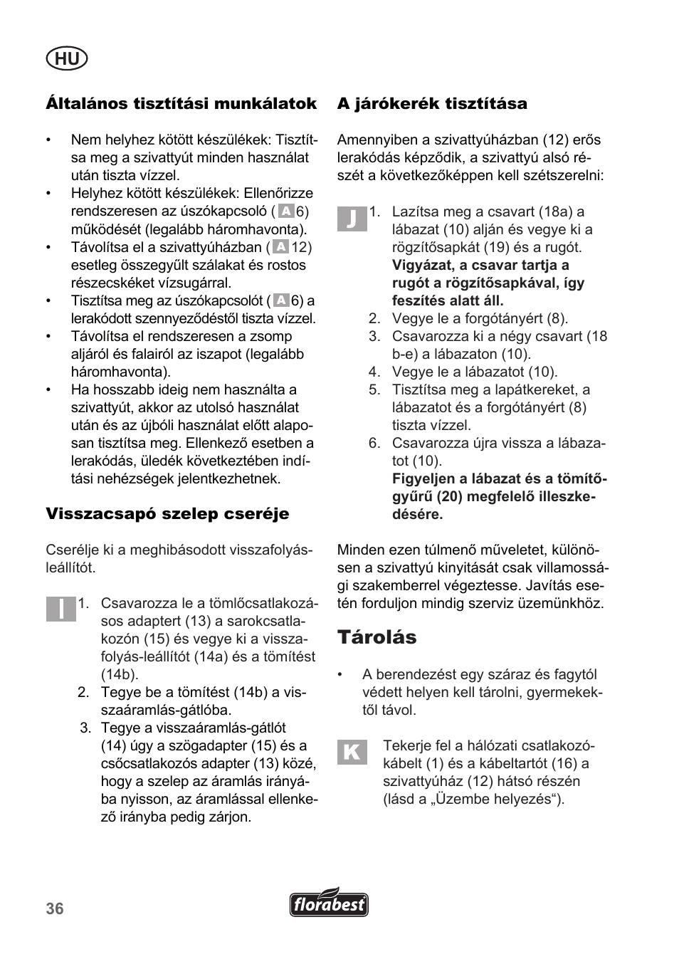 Tárolás | Florabest FTP 400 A1 User Manual | Page 36 / 94