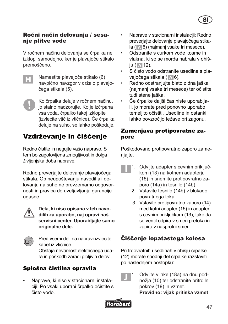 Vzdrževanje in čiščenje | Florabest FTP 400 A1 User Manual | Page 47 / 94