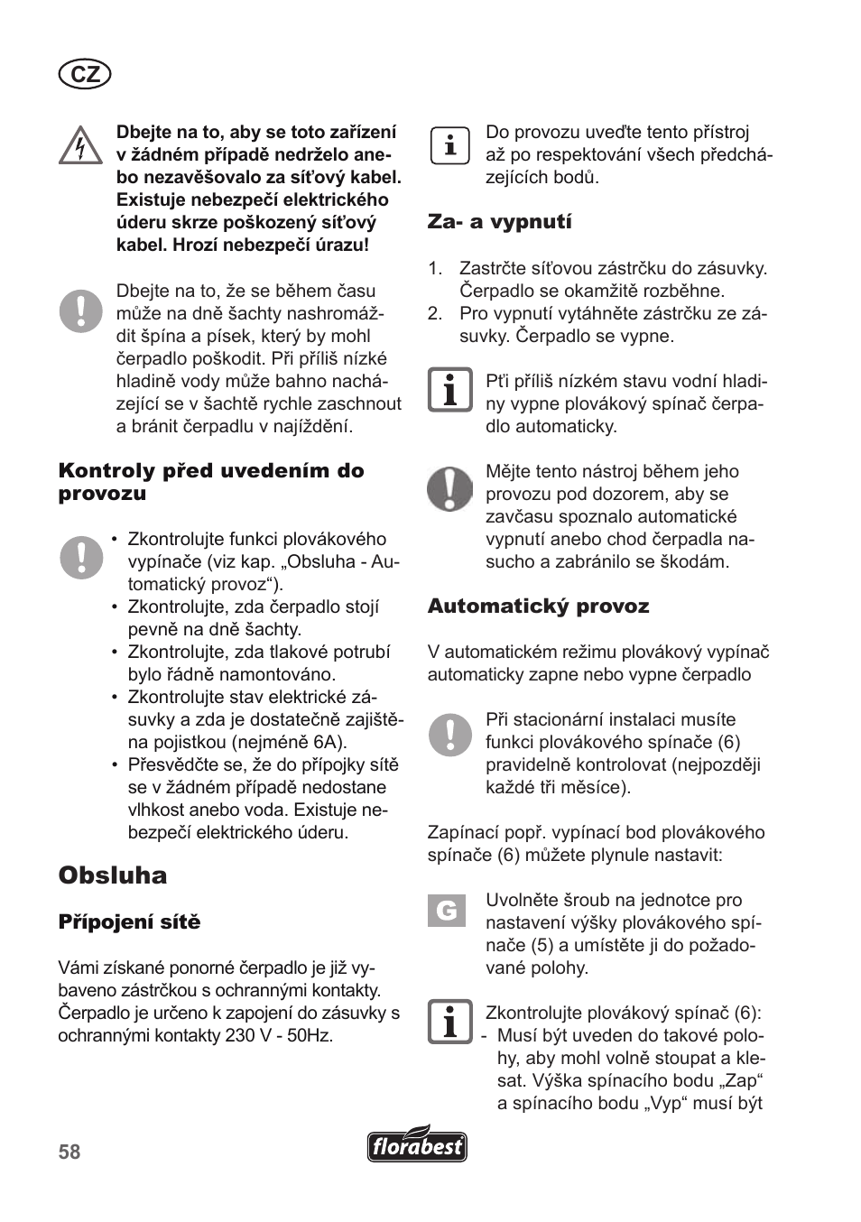 Obsluha | Florabest FTP 400 A1 User Manual | Page 58 / 94