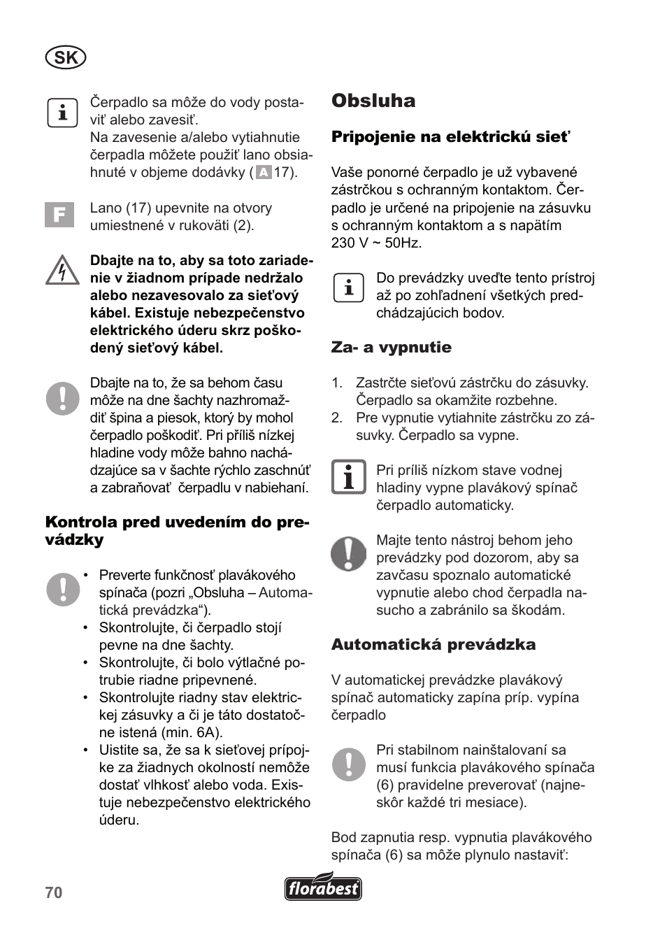 Obsluha | Florabest FTP 400 A1 User Manual | Page 70 / 94