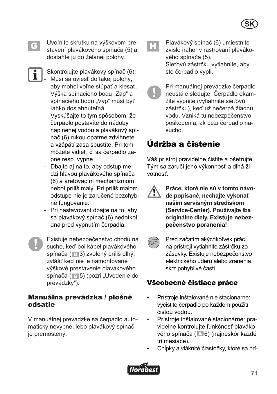 Údržba a čistenie | Florabest FTP 400 A1 User Manual | Page 71 / 94