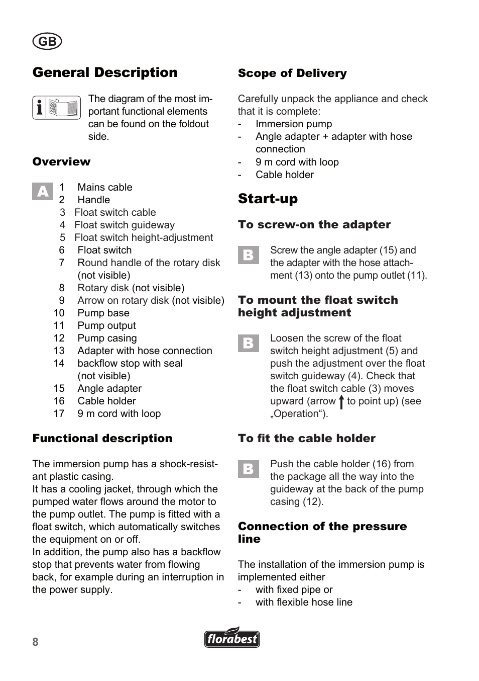 General description, Start-up | Florabest FTP 400 A1 User Manual | Page 8 / 94