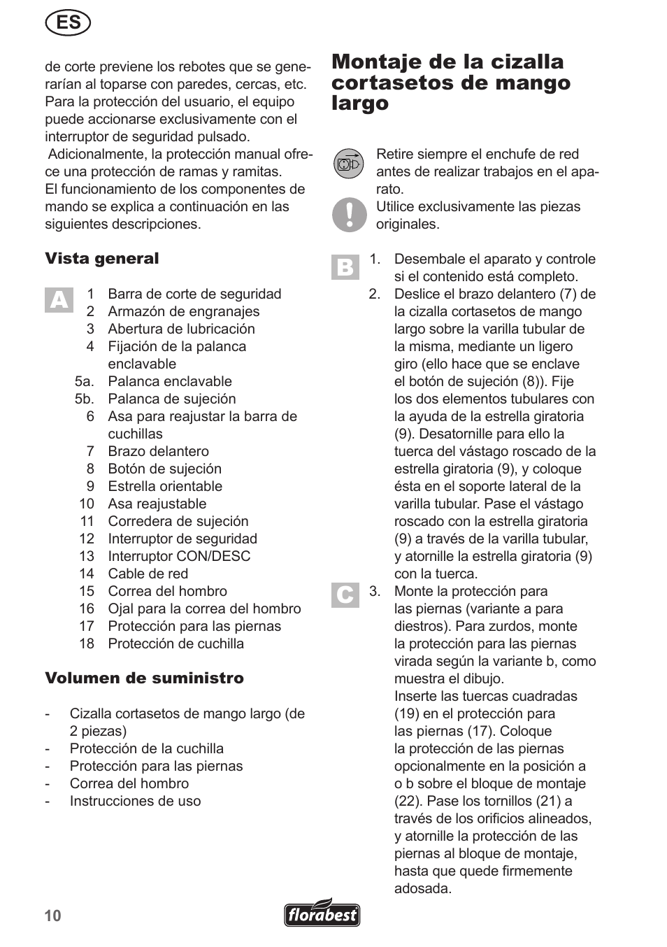 Montaje de la cizalla cortasetos de mango largo | Florabest FHL 900 A1 User Manual | Page 10 / 70