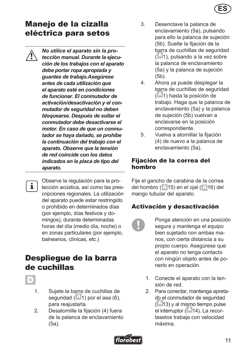 Manejo de la cizalla eléctrica para setos, Despliegue de la barra de cuchillas | Florabest FHL 900 A1 User Manual | Page 11 / 70