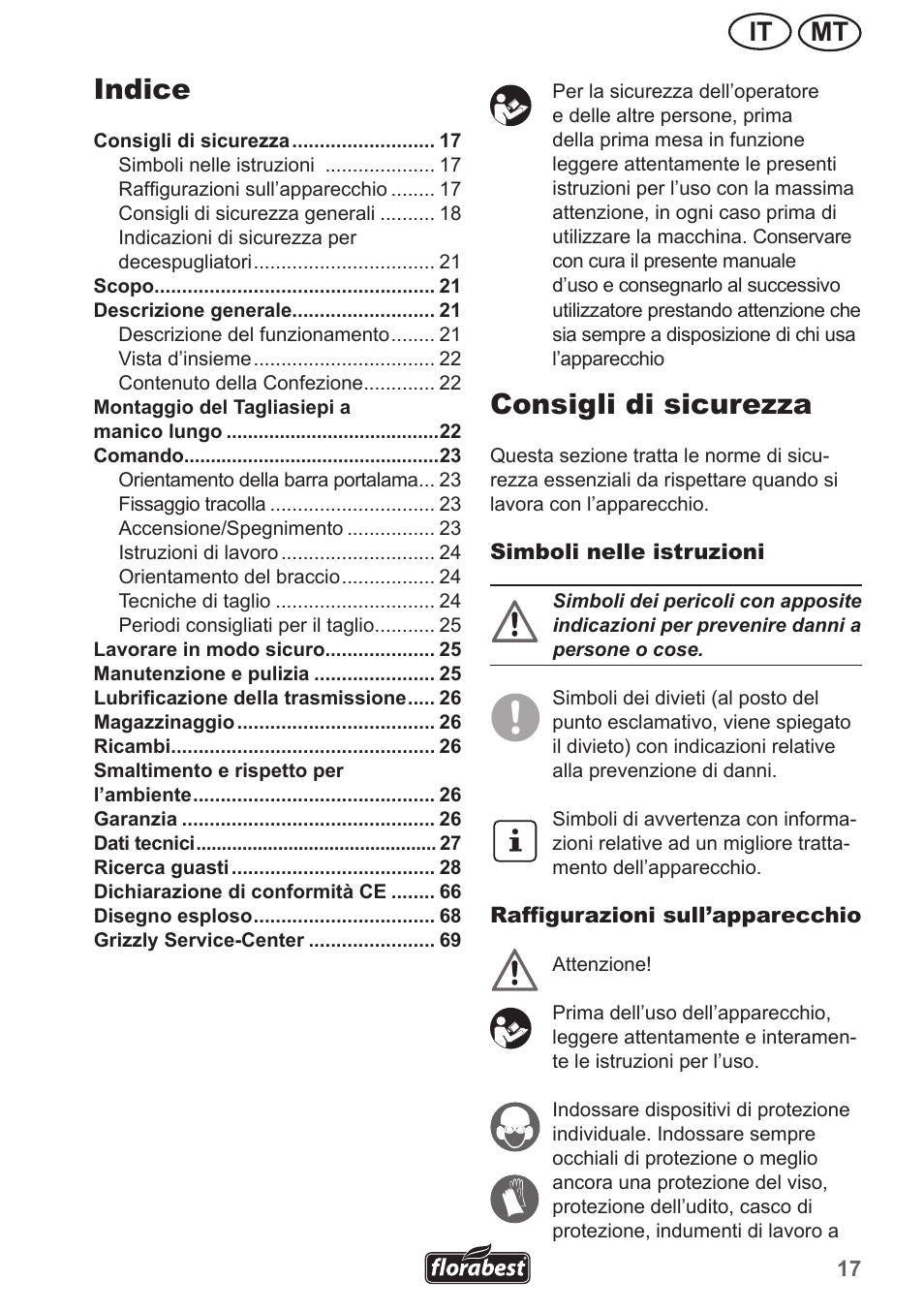Consigli di sicurezza, Indice, Mt it | Florabest FHL 900 A1 User Manual | Page 17 / 70