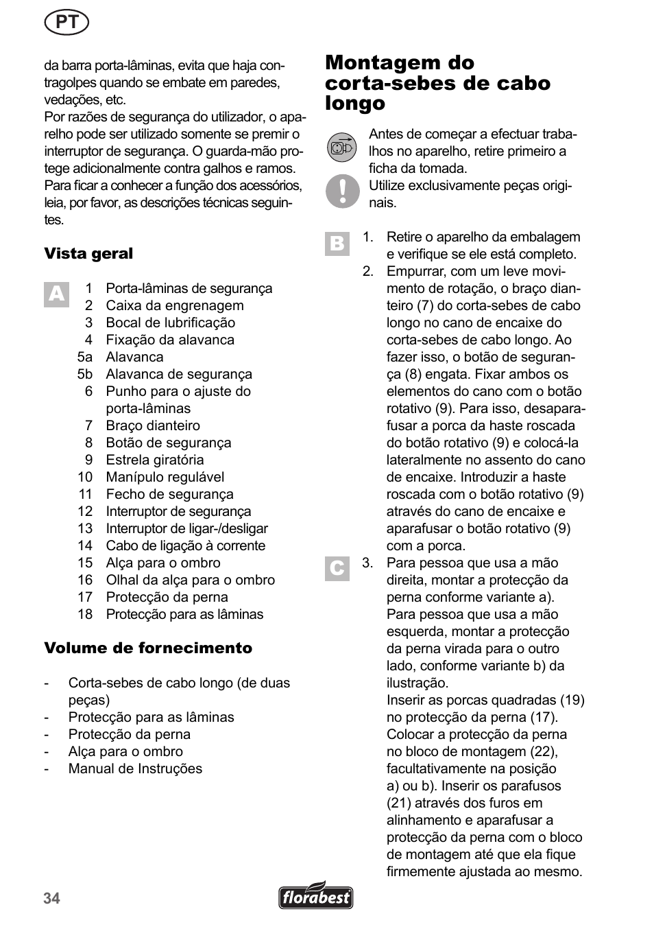 Montagem do corta-sebes de cabo longo | Florabest FHL 900 A1 User Manual | Page 34 / 70