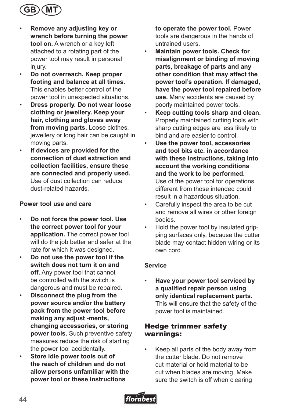 Gb mt | Florabest FHL 900 A1 User Manual | Page 44 / 70