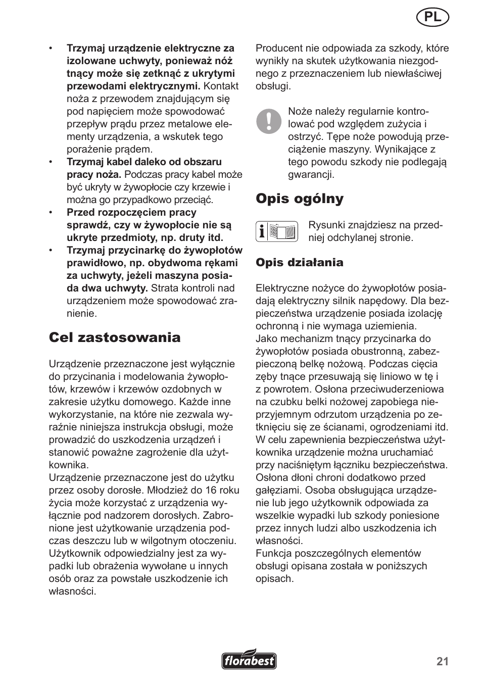 Cel zastosowania, Opis ogólny | Florabest FHL 900 A1 User Manual | Page 21 / 106