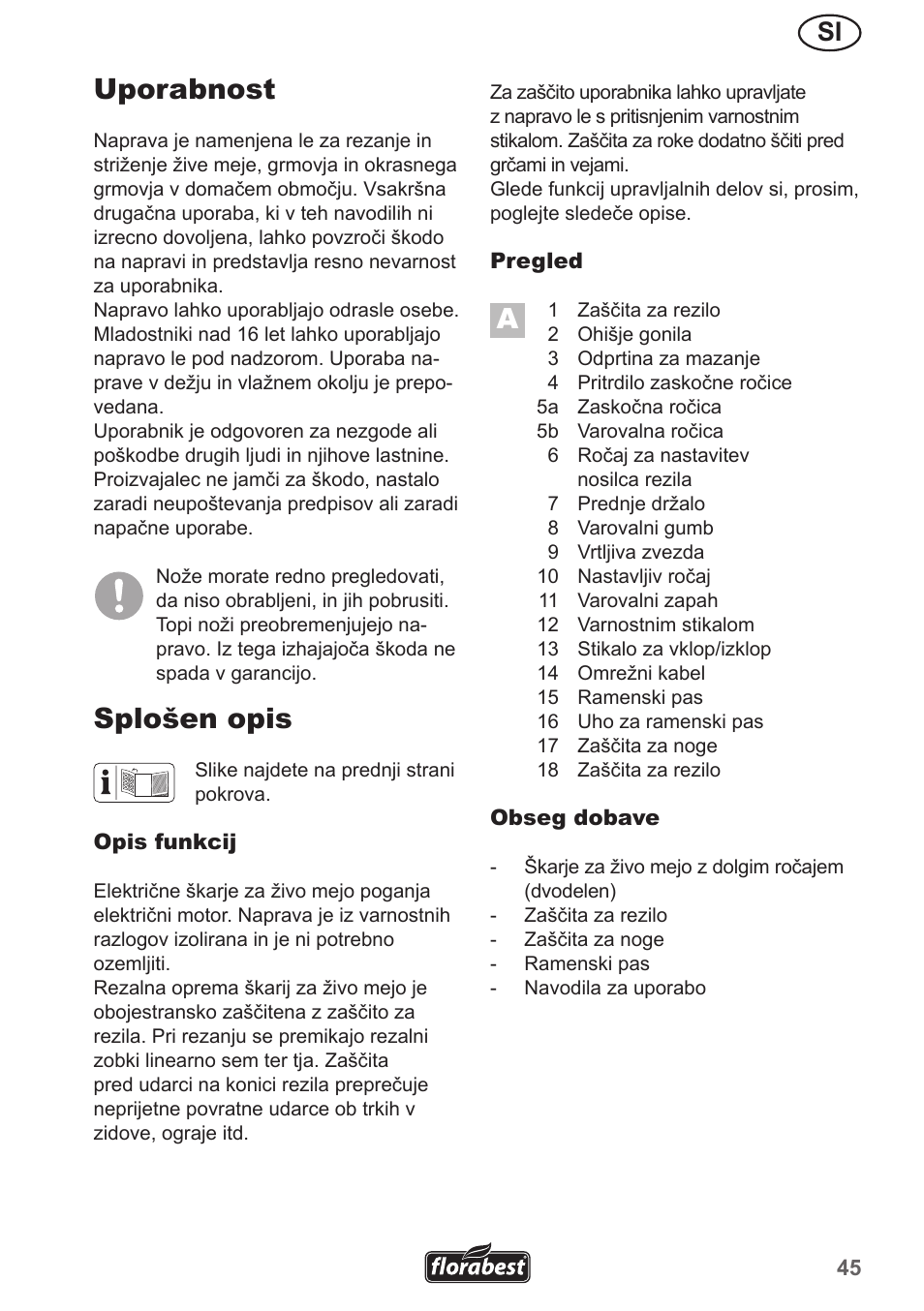 Uporabnost, Splošen opis | Florabest FHL 900 A1 User Manual | Page 45 / 106
