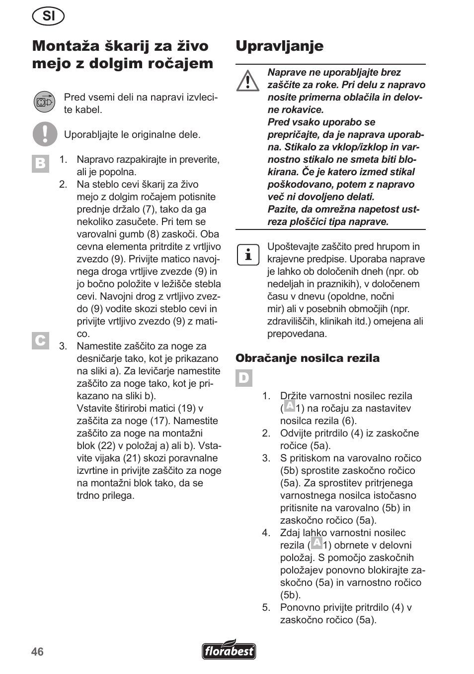 Montaža škarij za živo mejo z dolgim ročajem, Upravljanje | Florabest FHL 900 A1 User Manual | Page 46 / 106