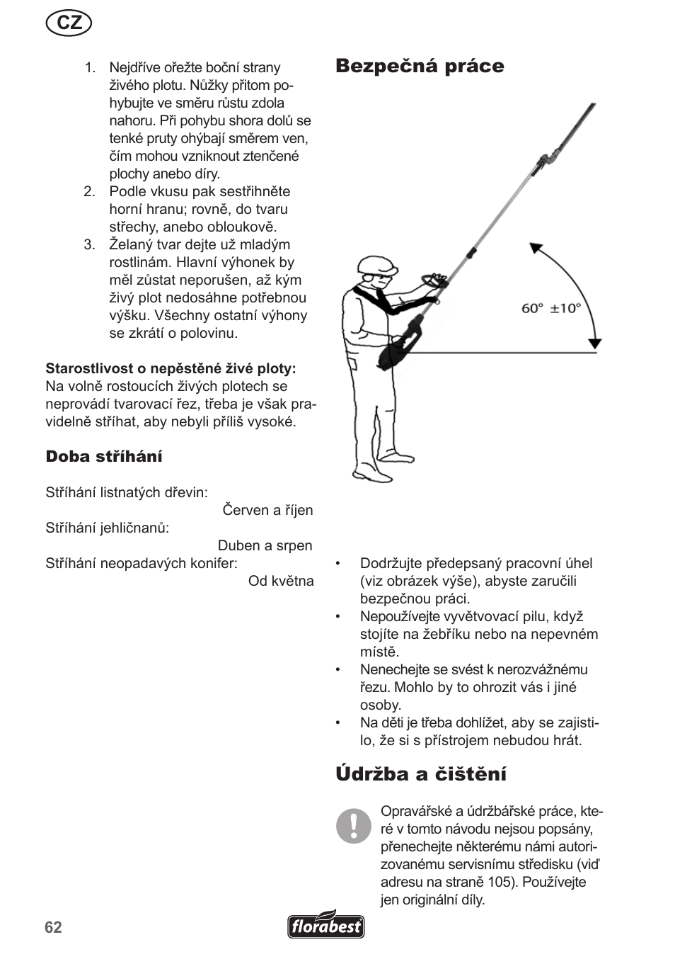 Bezpečná práce, Údržba a čištění | Florabest FHL 900 A1 User Manual | Page 62 / 106