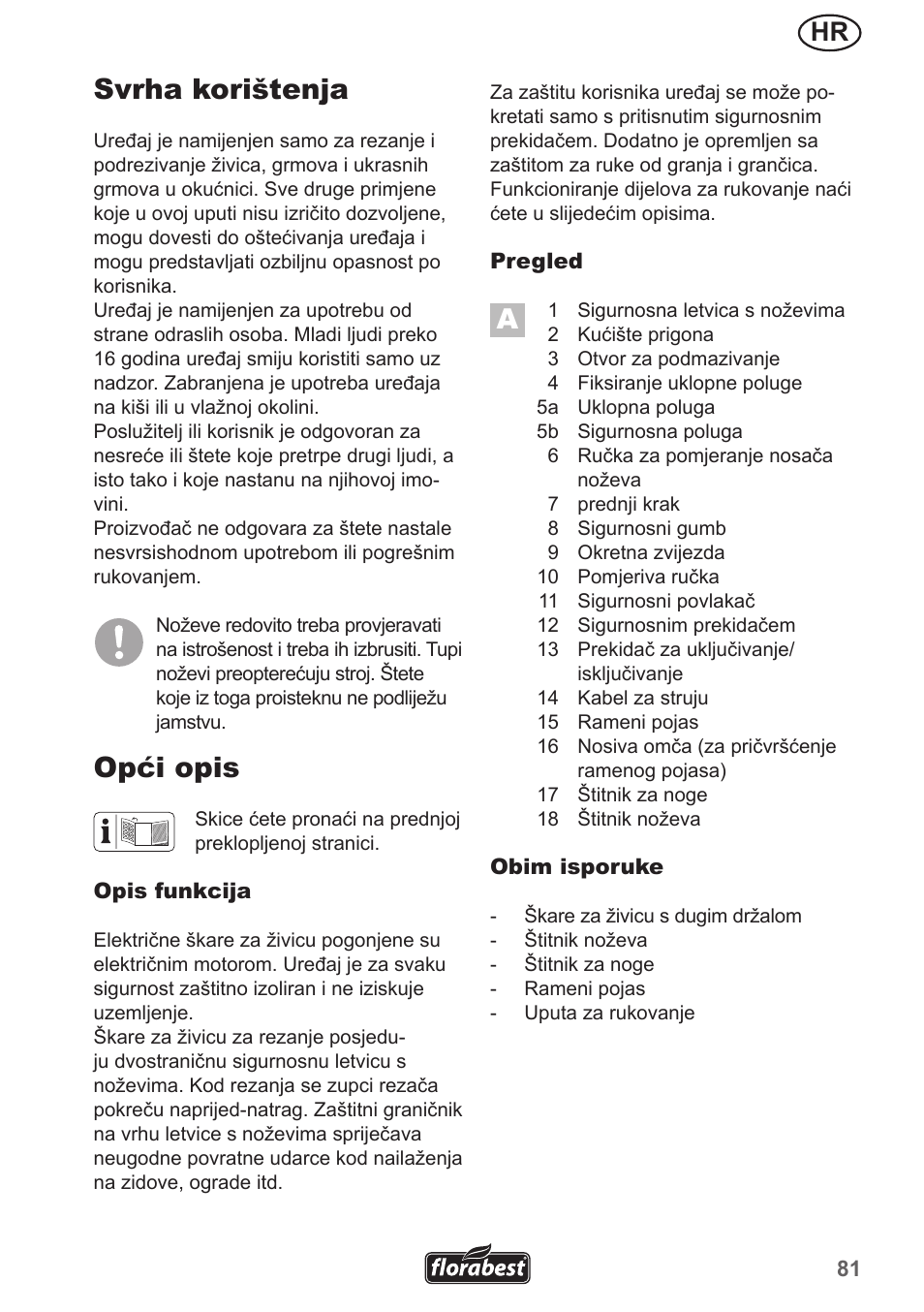 Svrha korištenja, Opći opis | Florabest FHL 900 A1 User Manual | Page 81 / 106