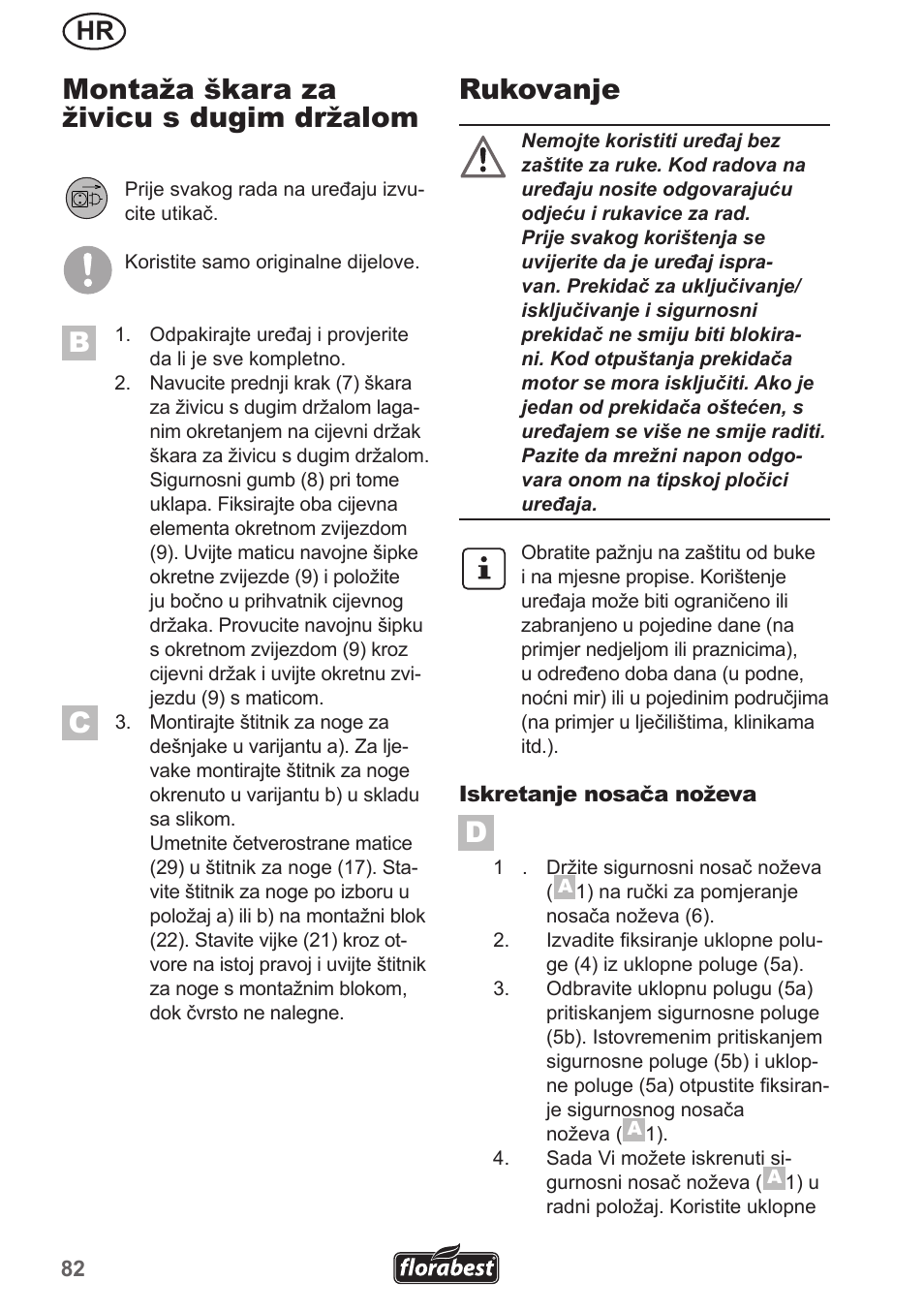 Montaža škara za živicu s dugim držalom, Rukovanje | Florabest FHL 900 A1 User Manual | Page 82 / 106